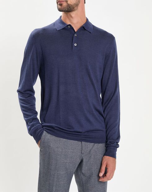 Pull en Laine & Soie col polo bleu