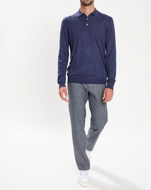 Pull en Laine & Soie col polo bleu