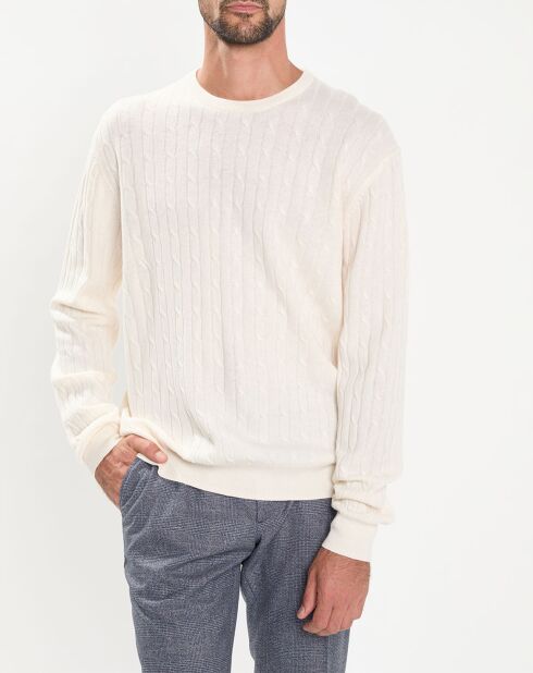 Pull 100% Laine d'agneau col rond Cable écru