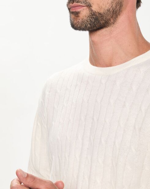 Pull 100% Laine d'agneau col rond Cable écru