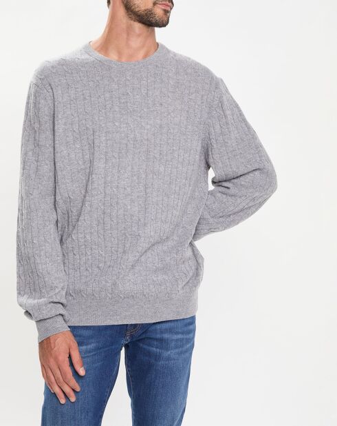Pull 100% Laine d'agneau col rond Cable gris clair
