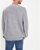 Pull 100% Laine d'agneau col rond Cable gris clair