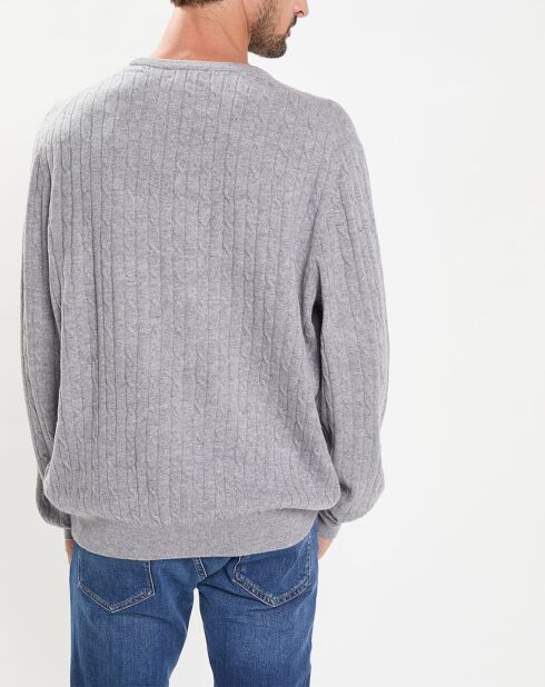 Pull 100% Laine d'agneau col rond Cable gris clair