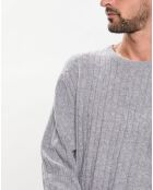 Pull 100% Laine d'agneau col rond Cable gris clair