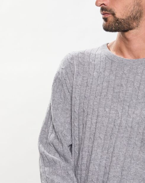Pull 100% Laine d'agneau col rond Cable gris clair
