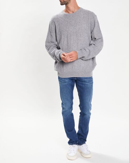 Pull 100% Laine d'agneau col rond Cable gris clair