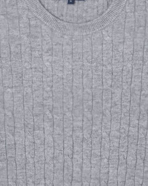 Pull 100% Laine d'agneau col rond Cable gris clair