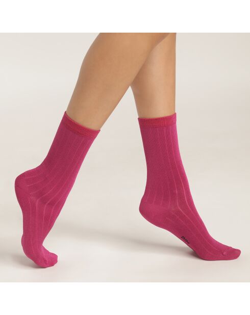 2 Paires de chaussettes côtelées satinées Dim Mode rose/violet