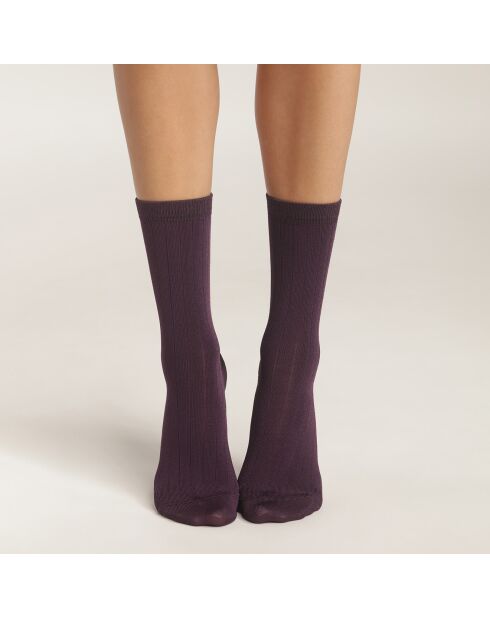 2 Paires de chaussettes côtelées satinées Dim Mode rose/violet