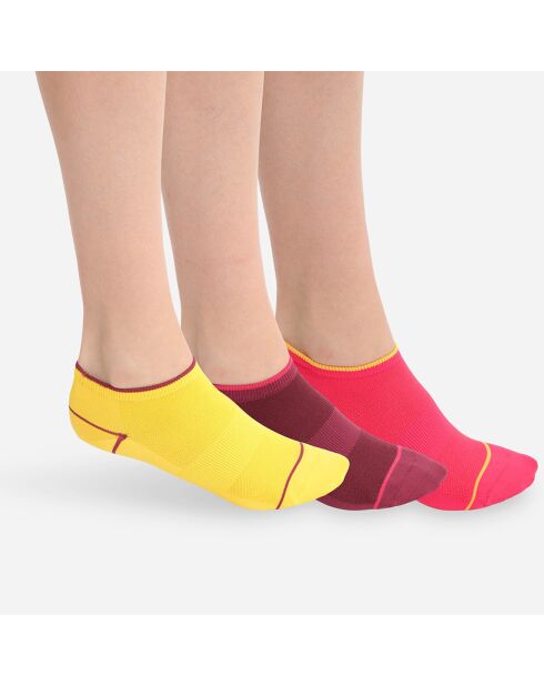 3 Paires de socquettes courtes impact léger rose/bordeaux/jaune