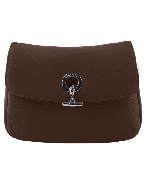 Paris chocolade leren schoudertas - 25x18,5x7,5 cm