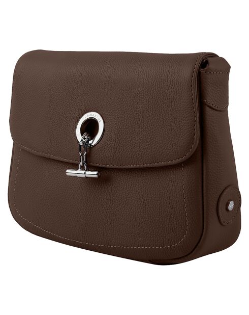 Paris chocolade leren schoudertas - 25x18,5x7,5 cm