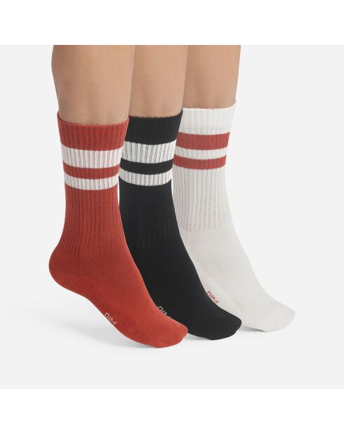 3 Paires de chaussettes EcoDim ivoire/rouge/noir