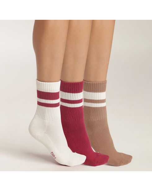 3 Paires de chaussettes de sport EcoDim café/framboise/ivoire
