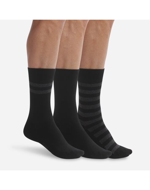 3 Paires de chaussettes rayées Coton Style noires
