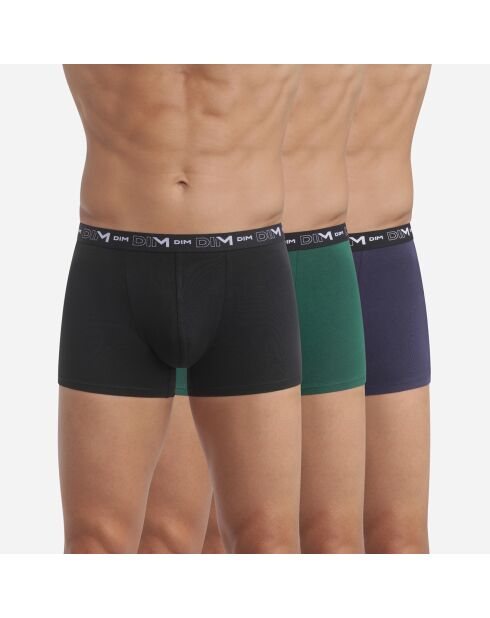 3 Boxers Coton Stretch noir/vert/marine