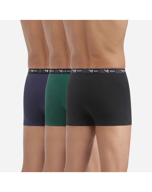 3 Boxers Coton Stretch noir/vert/marine