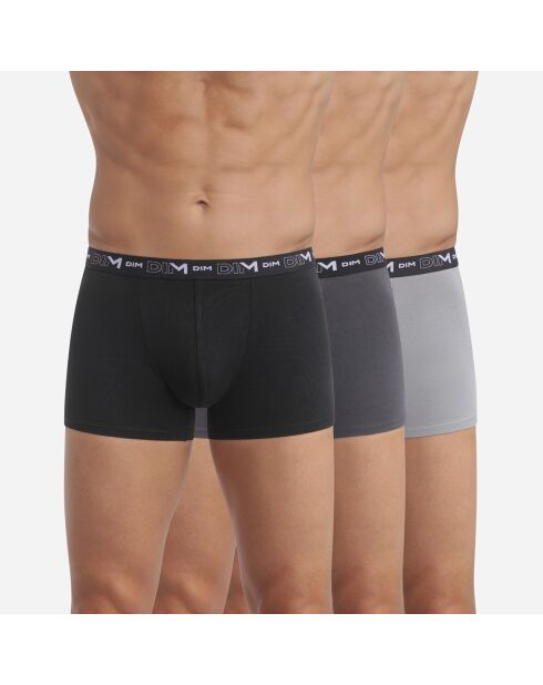 3 Boxers Coton Stretch noir/gris