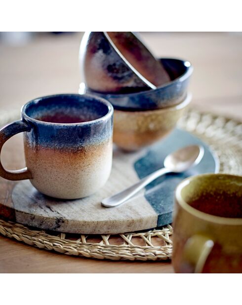 2 Tasses en Porcelaine Aura bleues - D.8xH.7.5 cm