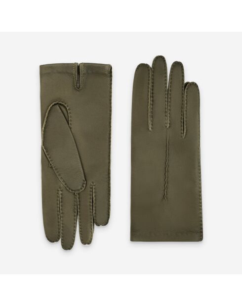 Gants cuir agneau-100% soie-21590SN-khaki