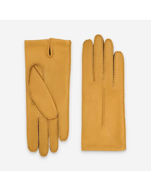 Gants cuir agneau-100% soie-21590SN-jaune-fonce