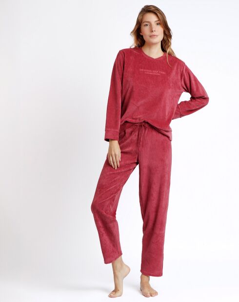 Pyjama en velours côtelé framboise