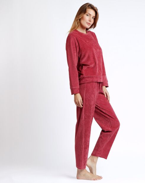 Pyjama en velours côtelé framboise