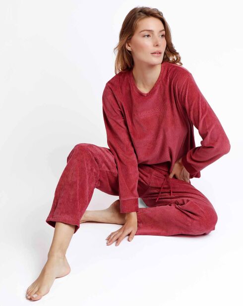 Pyjama en velours côtelé framboise