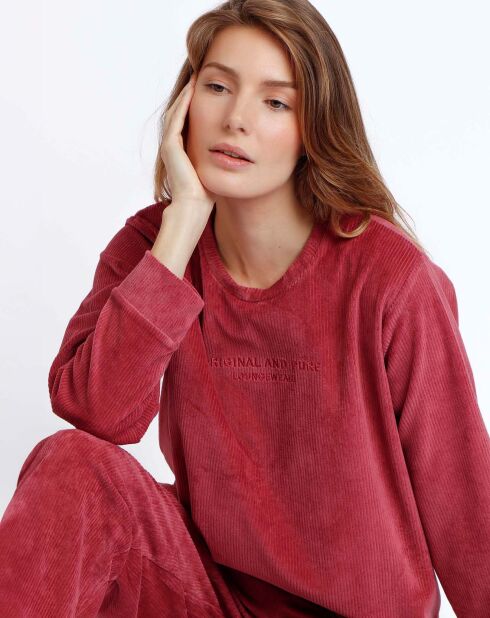 Pyjama en velours côtelé framboise