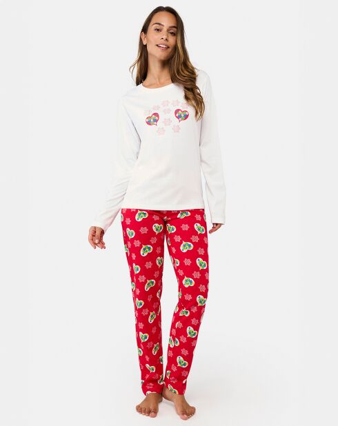 Pyjama long Alicia blanc/rouge