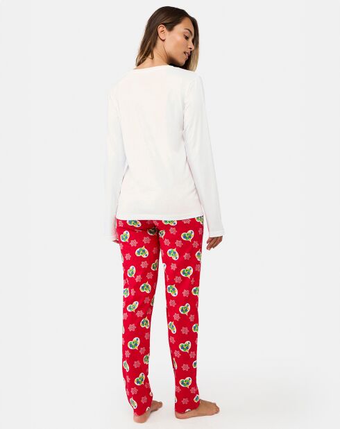 Pyjama long Alicia blanc/rouge