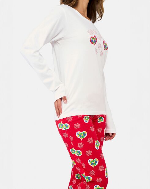 Pyjama long Alicia blanc/rouge