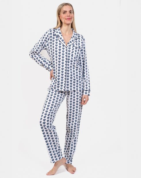 Pyjama long Sylvia bleu/blanc