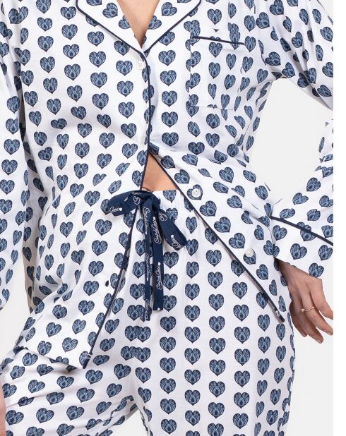 Pyjama long Sylvia bleu/blanc