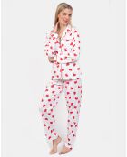 Pyjama long Olivia blanc/rouge
