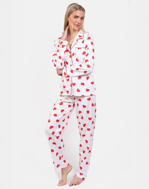 Pyjama long Olivia blanc/rouge
