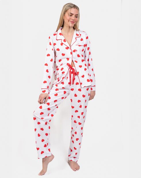 Pyjama long Olivia blanc/rouge