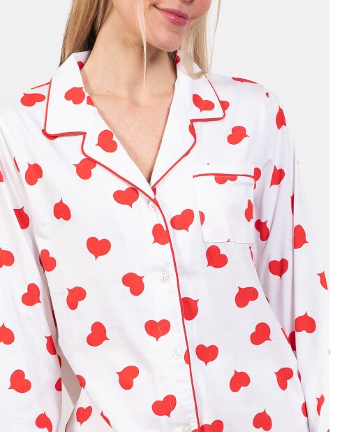 Pyjama long Olivia blanc/rouge