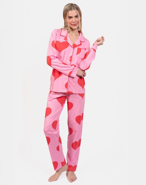 Pyjama long Elodie rose/rouge
