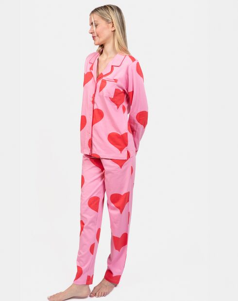 Pyjama long Elodie rose/rouge