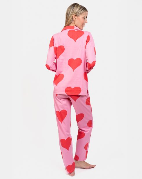 Pyjama long Elodie rose/rouge