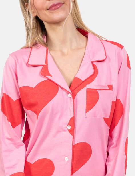 Pyjama long Elodie rose/rouge