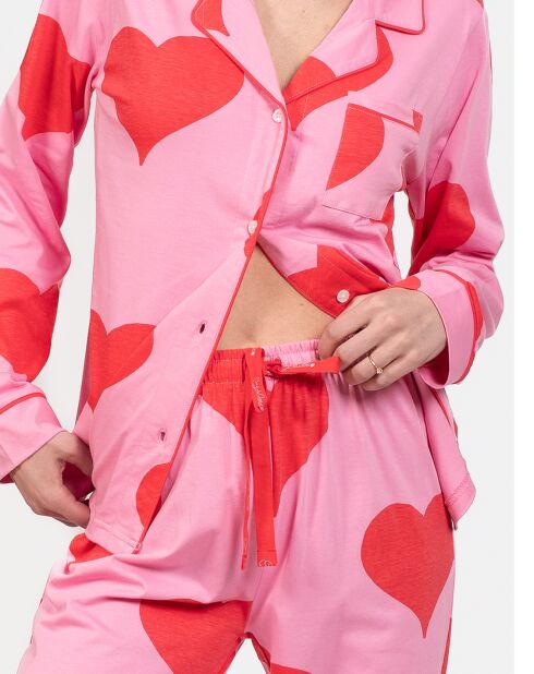 Pyjama long Elodie rose/rouge