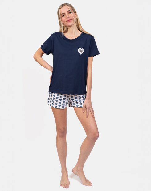 Pyjama court Clémentine bleu/blanc