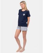 Pyjama court Clémentine bleu/blanc