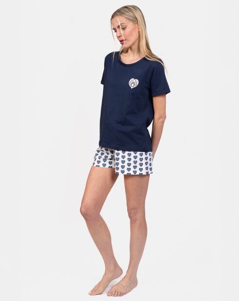 Pyjama court Clémentine bleu/blanc