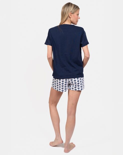 Pyjama court Clémentine bleu/blanc