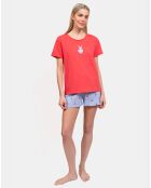 Pyjama court Laureline rouge/bleu ciel