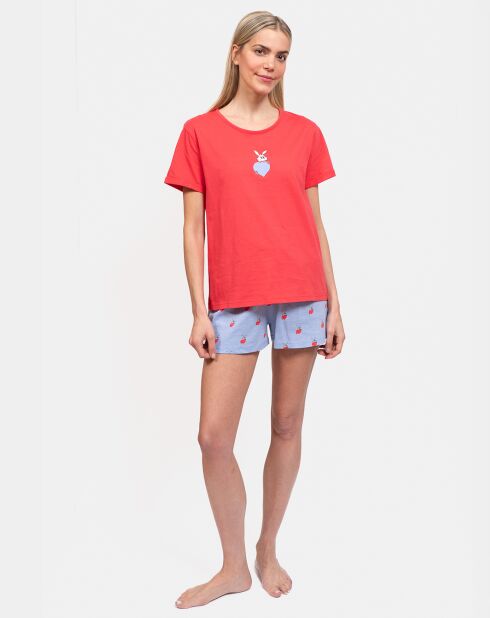 Pyjama court Laureline rouge/bleu ciel