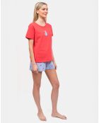 Pyjama court Laureline rouge/bleu ciel
